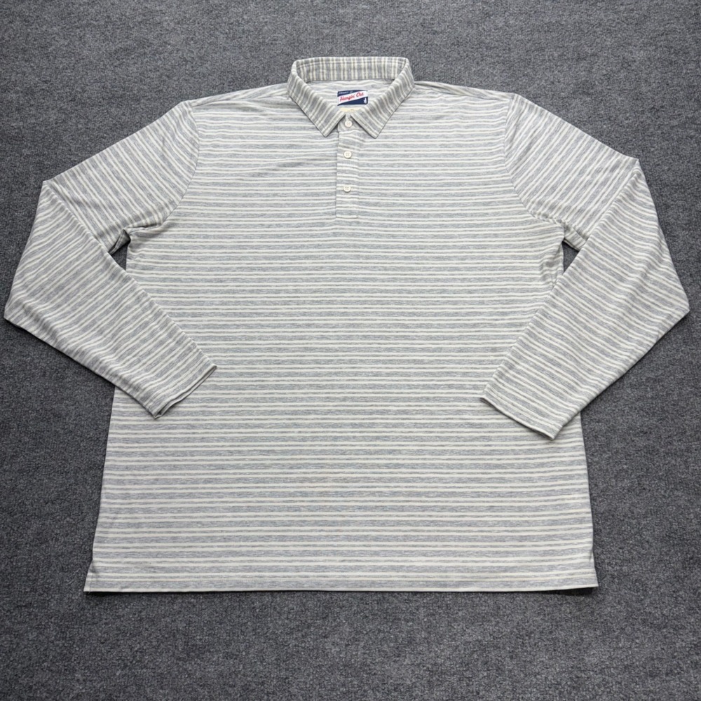 Johnnie-O Hangin Out Mens 2XL Gray Striped Long Sleeve Polo Tencel Blend Shirt